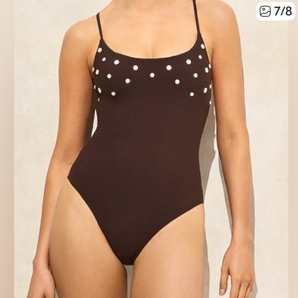 NWT J. Crew Button-trim scoopback one-piece swimsuit - size 6  - brown - Picture 2 of 12
